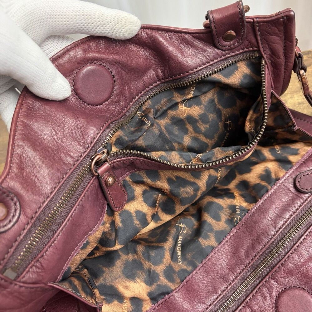 B. Makowsky Burgundy Soft Genuine Leather Shoulder Handbag Hobo Boho Bag Purse - Picture 8 of 13
